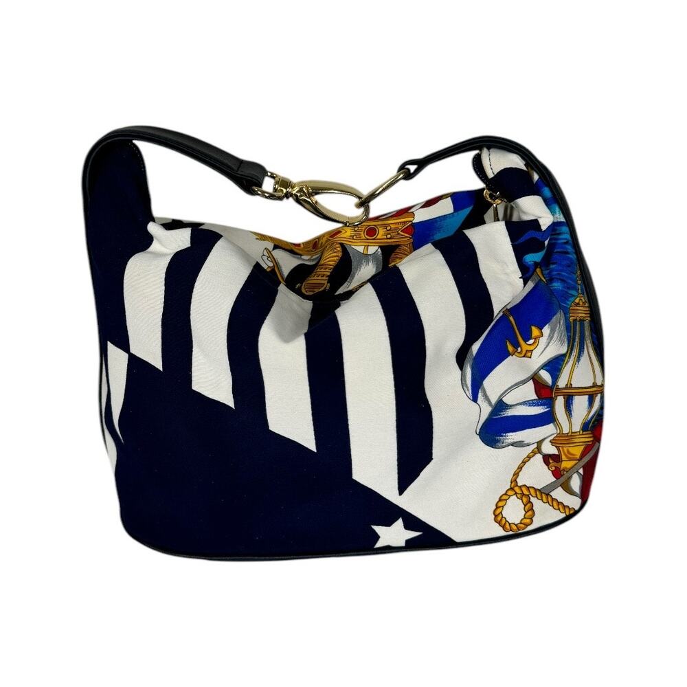 Vintage Aronni Romana Sailing Flag Print Handbag Nautical Florence Italy Navy - Picture 4 of 14
